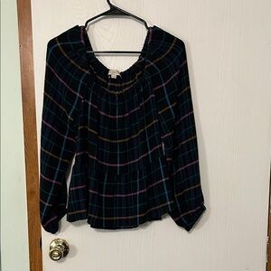 Loft Plaid Women's Crop Top - Black and Blue Size XS